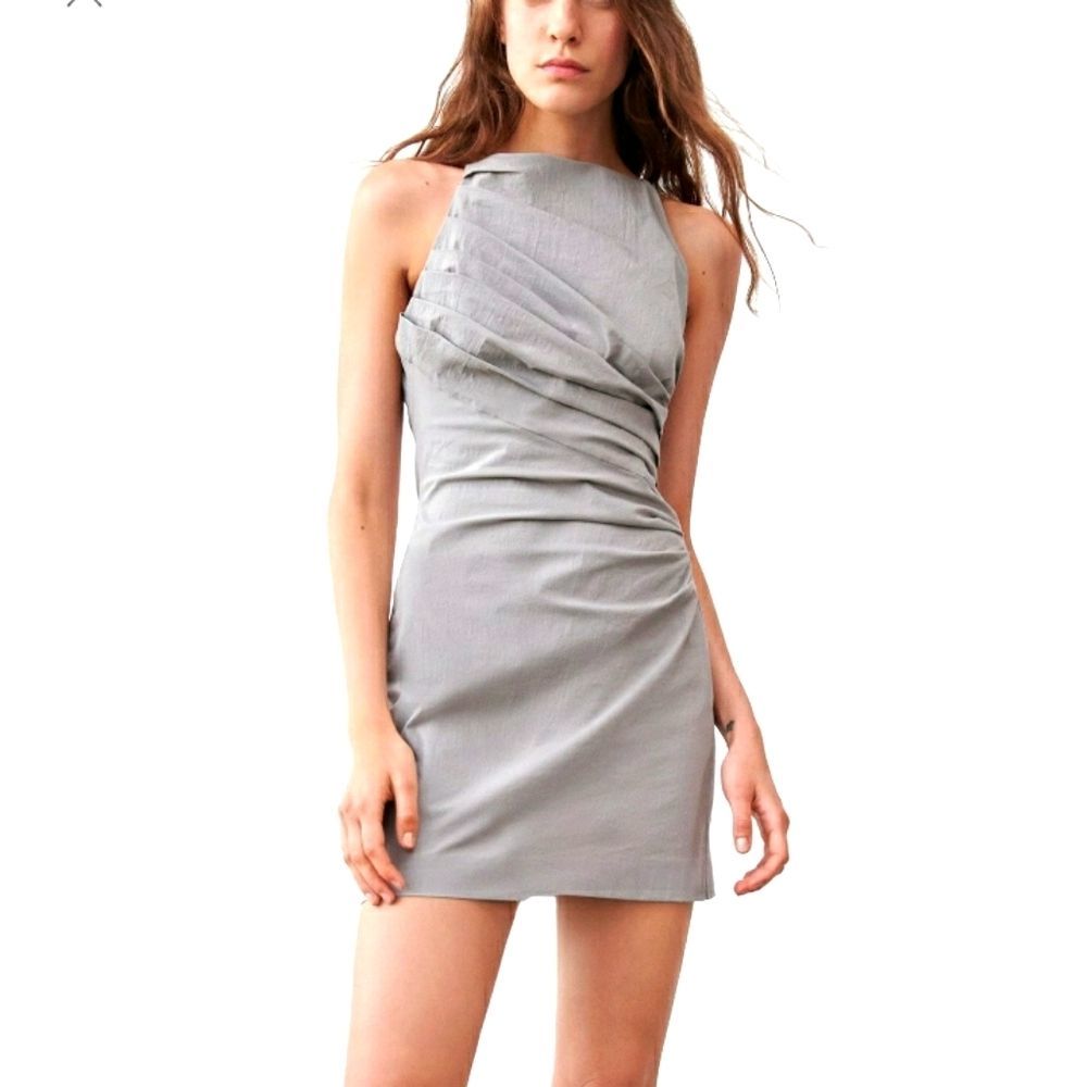 ZARA GRAY DRAPE LINEN BLEND SPAGHETTI STRAP